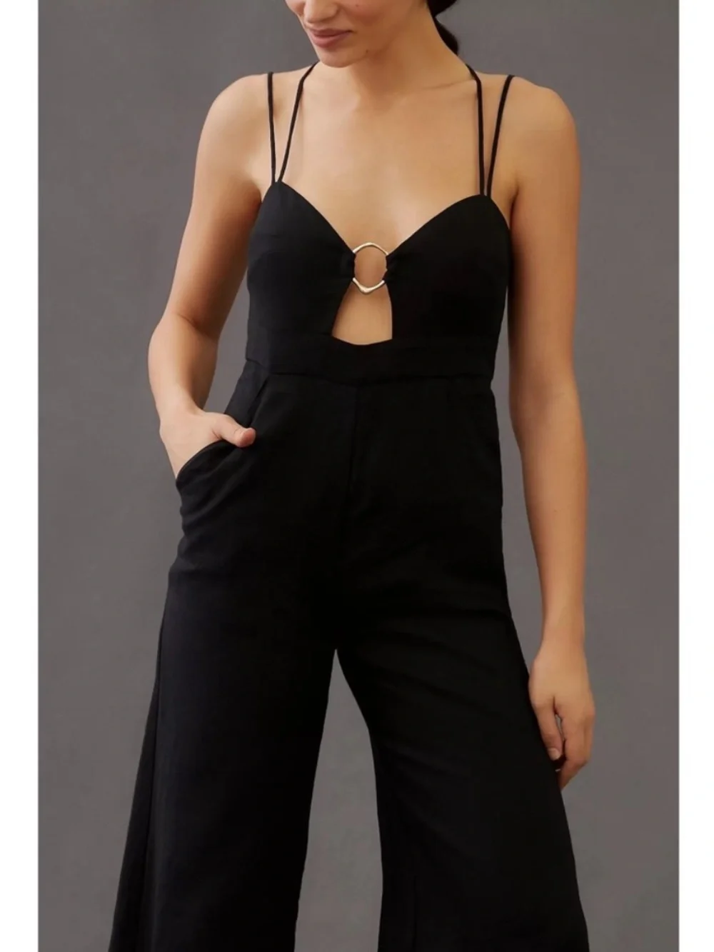 Anthropologie Rumer Byron Ring Black Linen Jumpsuit S